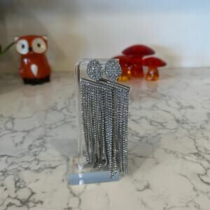 Silver Sparkly Rhinestone Dangle Dangly Earrings